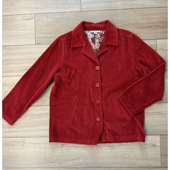 Dressbarn Red Corduroy Jacket S Small Chore Coat Soft Cotton Velvet Wale Fall - Picture 1 of 3